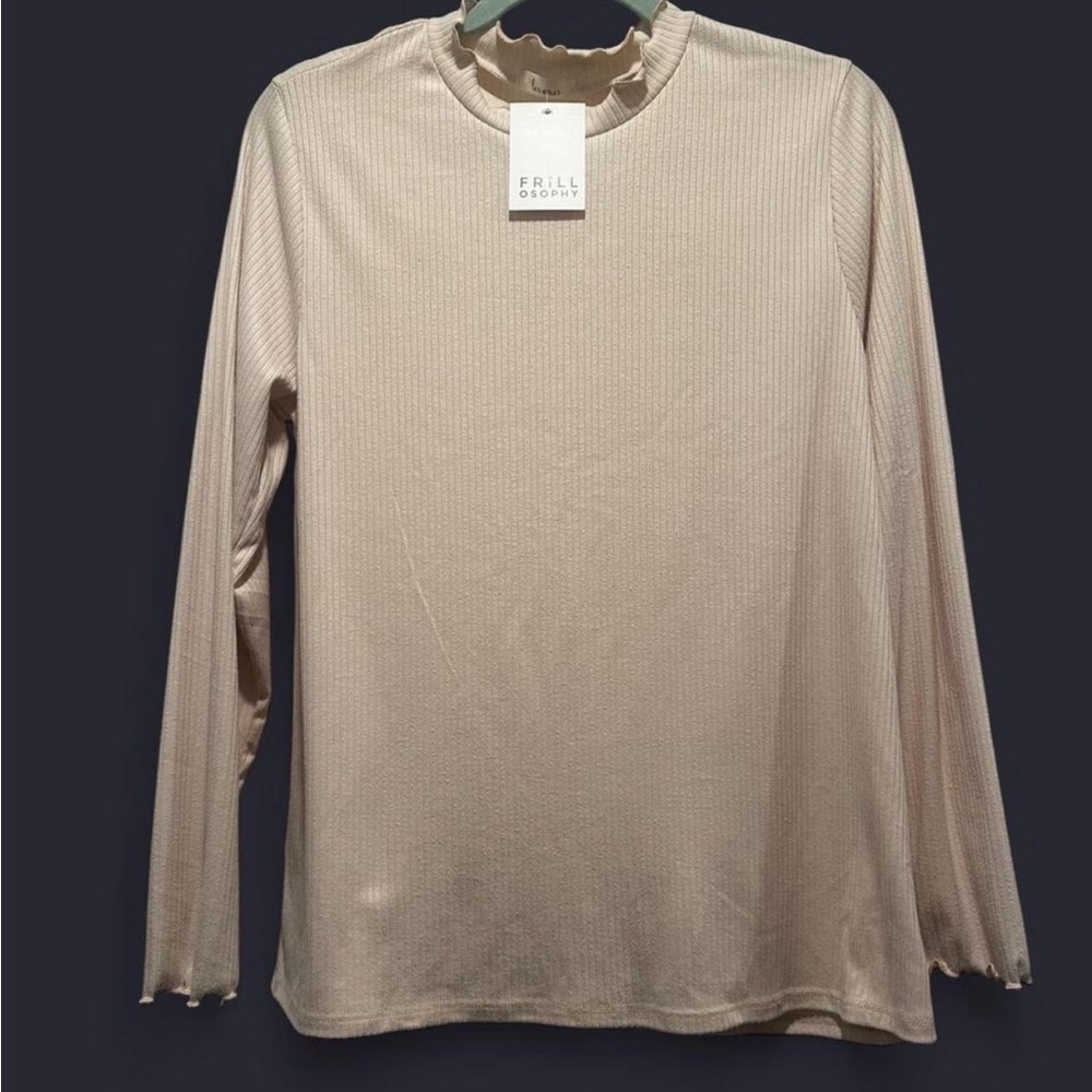 Frilly Long Sleeve Beige Top